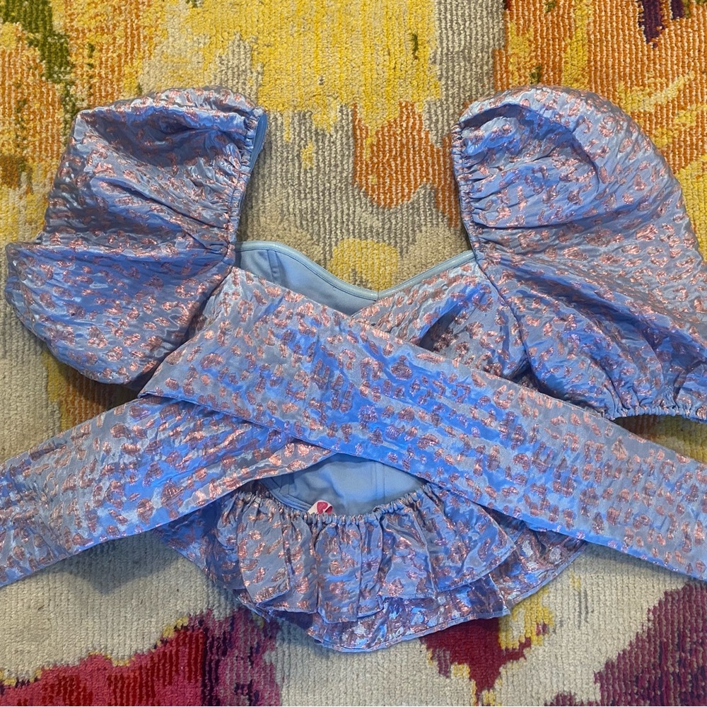 Elegant Blue Puff Sleeve Top - Picture 2 of 3